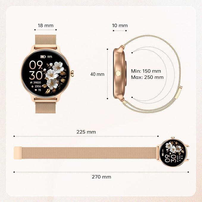 Smart Watch for Women, 1.27" AMOLED Screen Smartwatch with Answer/Make Call for iPhone/Android/Samsung, Fitness Tracker with 120+ Sport Modes, Heart Rate/Sleep/Health Monitor, IP68 Waterproof, Gold