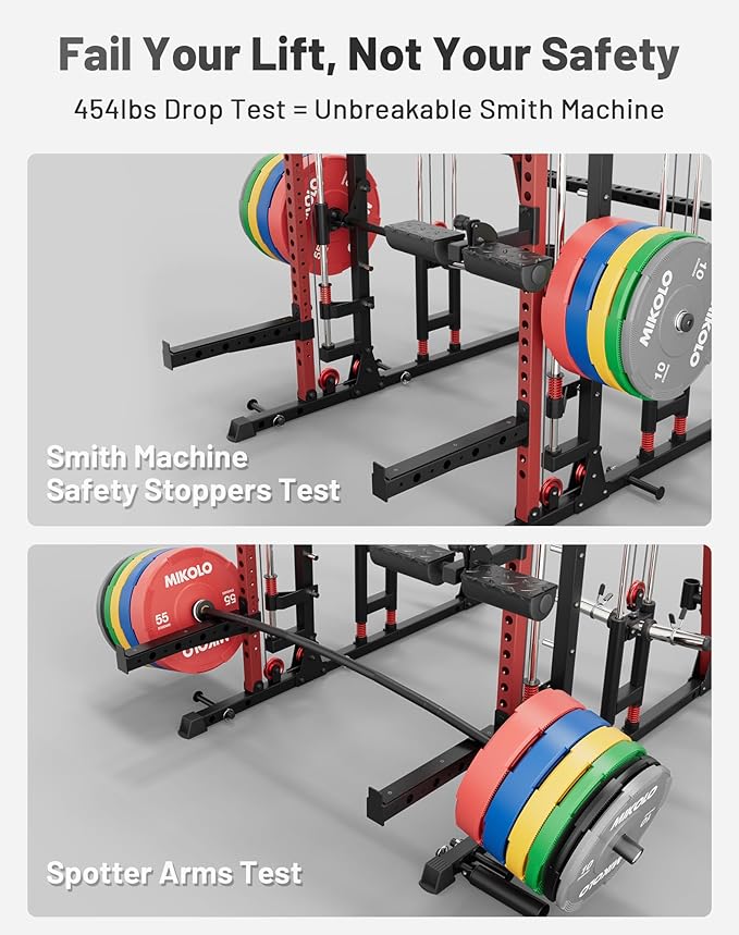 Mikolo M4 2.0 Smith Machine, 2200lbs Squat Rack with LAT-Pull Down System & Cable Crossover Machine, Training Equipment with Leg Hold-Down Attachment