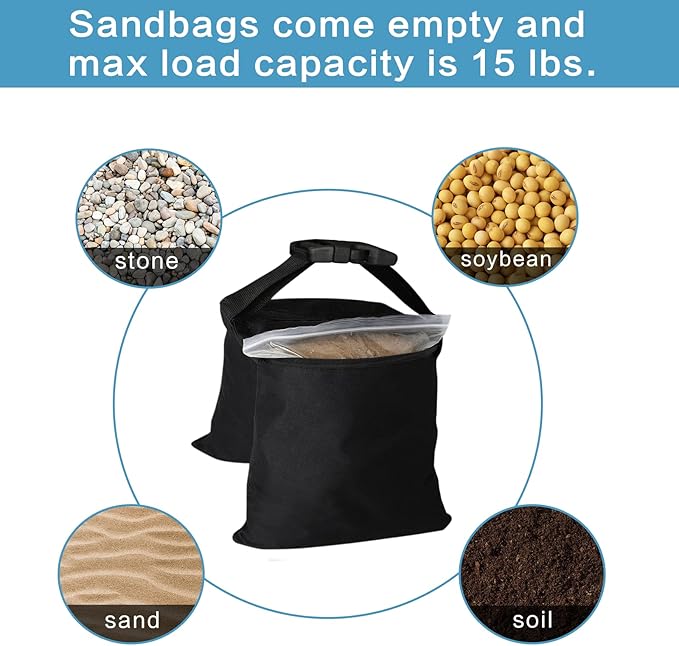 8 Packs Sandbags, Heavy Duty Sand Bags with 16 PE Bags, Sand Bags with Buckle Straps for Support Light Stand, C Stand, Light Stand with Caster, More 2/4/6/8 Packs Sandbag to Choose.