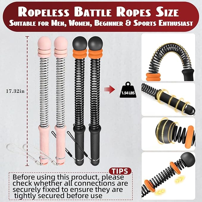 Ropeless Battle Ropes for Home Gym-PortableCordless Training Rope Fitness Equipment for Men & Women,Weighted WorkoutRopes for HIIT,Versatile Exercise Equipment for Home and Travel Exercise (Black)