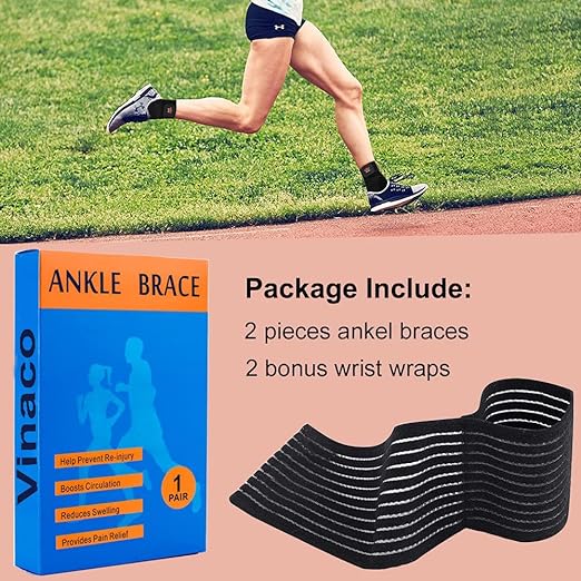 Vinaco 2 Pack Breathable & Strong Ankle Brace for Sprained Ankle, Stabilize Ligaments, Prevent Re-Injury Compression Foot Brace for Men & Women with Adjustable Wrap, Ankle Support for Men