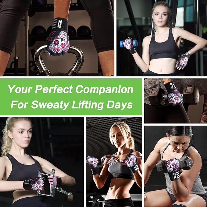 Weight Lifting Gloves for Women Gym Workout with Wrist Support,Padded Half Finger Gloves for Fitness Exercise
