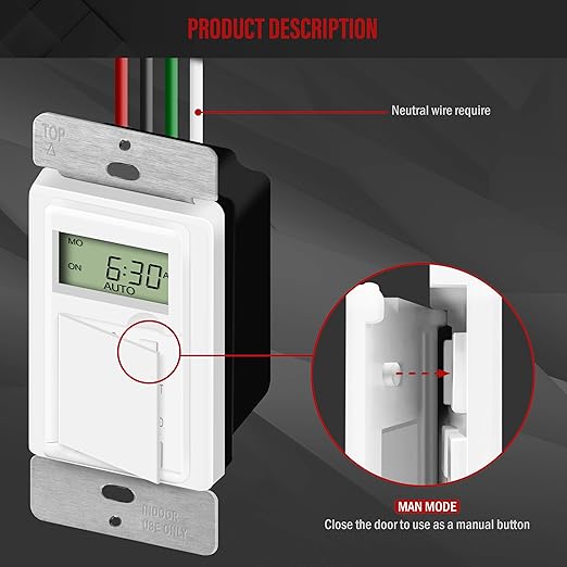 ENERLITES Programmable Digital Timer Switch for Lights, Fans, Motors, 7-Day 18 ON/OFF Timer Settings, Single Pole, Neutral Wire Required, UL Listed, HET01-C, White, 2 Pack