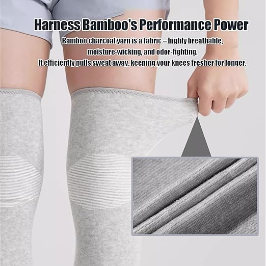 Bamboo Charcoal Compression Knee Sleeve - Elastic Knee Braces Pads Warmers Protective Knee Support for Arthritis and Runners (Gray+Black, Large)