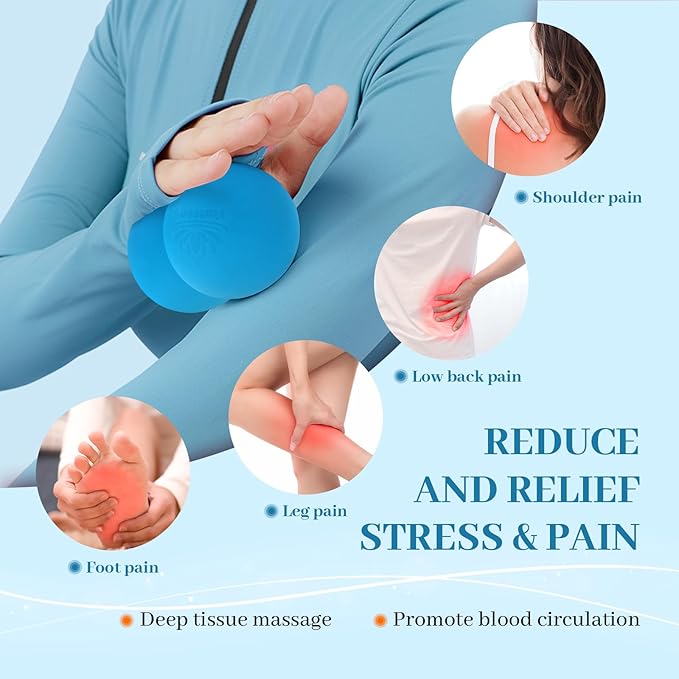 Double Lacrosse Massage Ball Peanut Massage Ball for Myofascial Release, Trigger Point Therapy, Muscle Soreness Deep Tissue Massage Physical Therapy Equipment(Blue)
