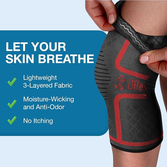 UFlex Athletics Knee Brace for Men and Women Knee Compression Sleeve Support for Arthritis Joint Pain Relief, Workout, Swelling, Sports, Circulation, Running, Recovery Support for ACL & Meniscus Tear
