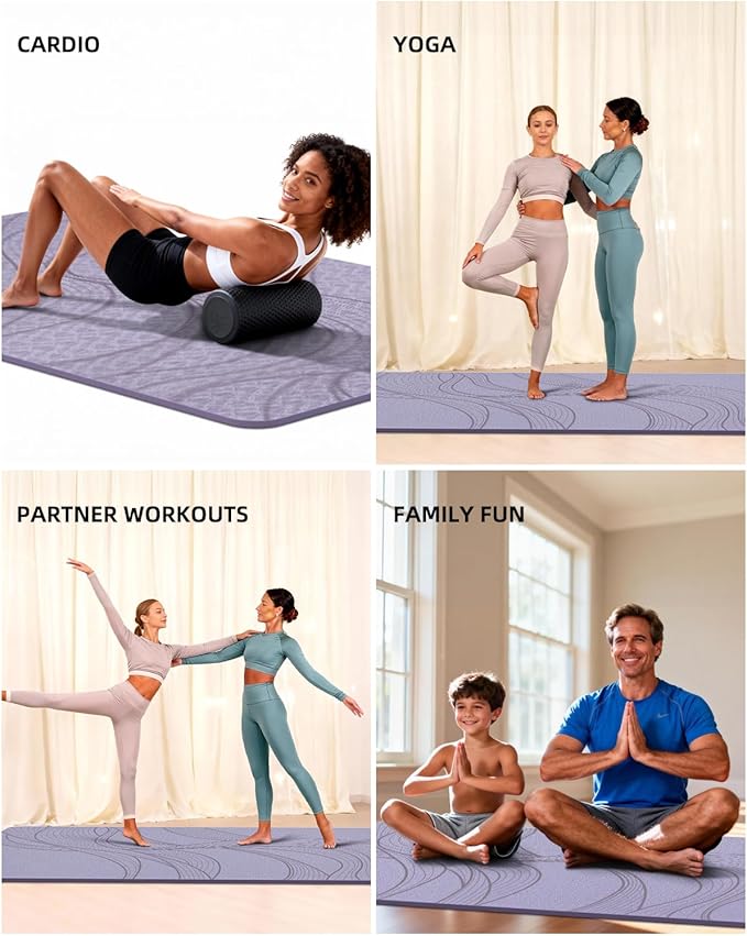 Large Yoga Mat (75.5"x47.6"x0.4"）Extra Wide & Thick 10mm, Non-Slip Exercise Mat, High-Density TPE Mat for Yoga Pilates & Home Gym Workouts