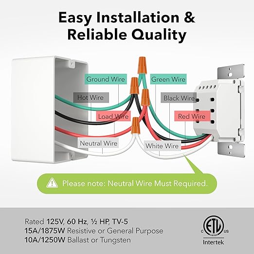BN-LINK Countdown Digital Wall Timer Switch for Exhaust Fan with Push Button 5-15-30-60mins, 2-4hours, Bathroom Fan Light Switch Timer Indoor, Neutral Required, Wall Plate Included, White, ETL Listed