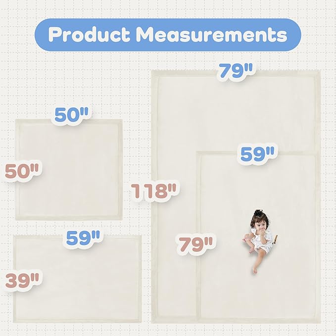 1.5" Thick Padded Baby Play Mat for Floor Tummy Time, Pro Soft Foam Activity Playroom Playmats, Easy Care with Non-Slip Safe for Infant Toddler Kids Crawling 59"x 71" (Cream)