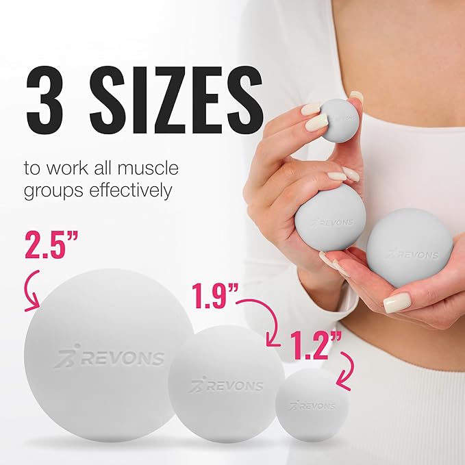 3 in 1 Massage Ball Set - Lacrosse Balls for Myofascial Release, Back Pain Relief, Face Fitness, Trigger Points, Yoga, Physical Therapy, Muscle Recovery and Soft Deep Tissue Massage (Gray)