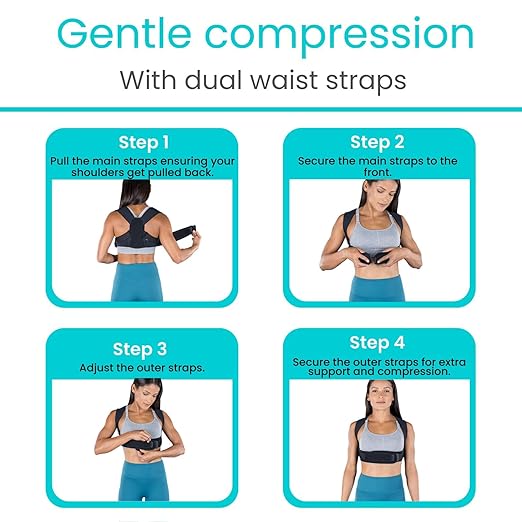 Vive Posture Corrector for Women & Men - Upper Back Brace for Kyphosis - Pain Relief for Neck & Shoulder - Adjustable Clavicle Support with Strap - Straightener for Rounded & Hunchback (Large)