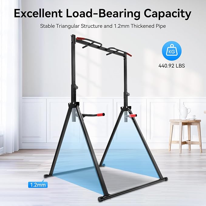 Foldable Pull Up Bar 5.74-7.55ft Height Adjustable Pull Up Dip Station Freestanding Tower Station Gym Training Equipment, Up to 440lbs