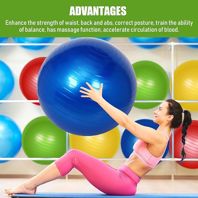 Leyndo 4 Pcs Yoga Exercise Ball Pilates Pregnancy Birthing Fitness Ball with Quick Pump Anti Burst for Improved Posture, Balance, Yoga, Pilates, Training, 4 Colors