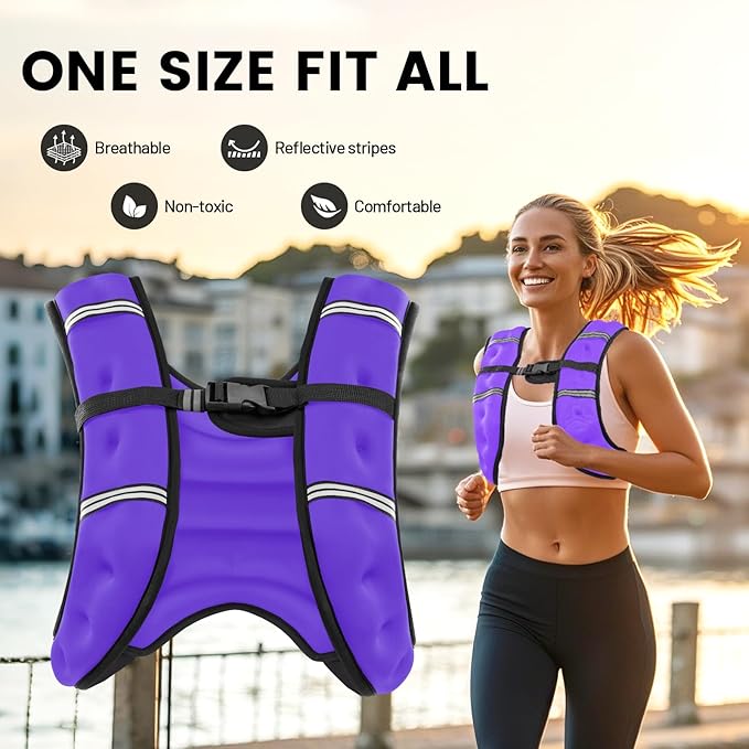 6lb/8lb/12lb/16lb/20Lb Weighted Vest Woman Men with Reflective Stripe, Chest Size Adjustable Strength Training Weight Vest for Walk Running Jogging