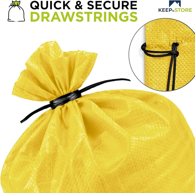 Heavy Duty Sand Bags Pack of 5, Bright Yellow Empty Sandbags with Built-In Ties, Woven Polypropylene UV Protection 1600 Hours, Fillable Bags for Flood Control, Weight, 24x40 inches, 125 Pounds Volume