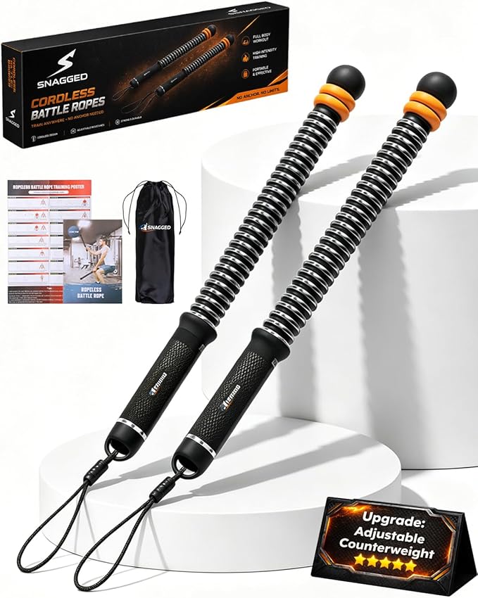 Ropeless Cordless Portable Battle Ropes for Home Gym,Adjustable Weight Z-Rope,Workout Equipment Weighted,Exercise Strength Training,No Endless Jump Rooes,Fitness Working Flex Springs Sticks(Black)