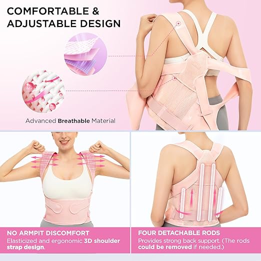 Vicorrect Posture Corrector for Women and Men: Back Support Brace Relieve Upper Back Shoulders Pain (Pink, Small)