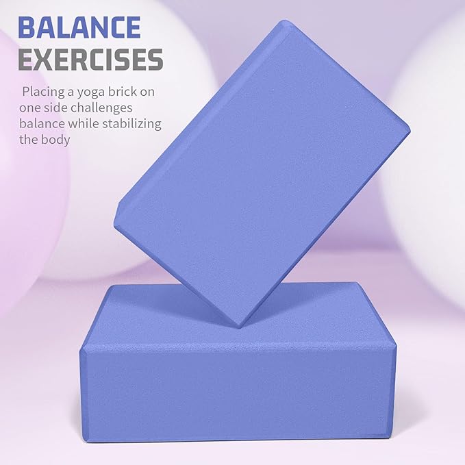 Yoga Blocks 2 Pack 3x6x9IN Foam Block Supportive Latex-Free with Rounded Edges, Non-Slip Exercise Blocks for Pilates, Meditation, Balance, Stretching and Deep Poses