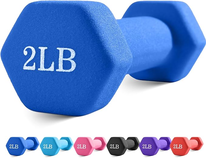 Portzon Weights Dumbbells with Neoprene Coating（Single）, 1LB-3LB Anti-Roll, Anti-Slip, Hexagonal Home Fitness Equipment for Shoulder, Neck, and Hand Training for Seniors over 55 old