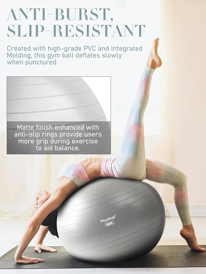 PhysKcal Yoga Ball for Exercise, Pilates Set, 4 Sizes Fitness Ball for Workout, Birthing, Pregnancy, Physical Therapy- Pump Included
