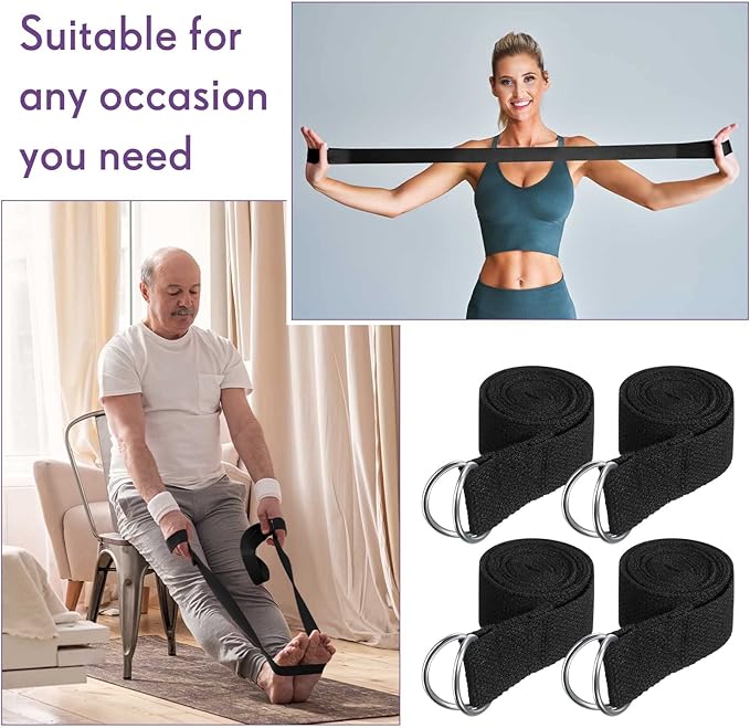 Jerify 50 Pcs Yoga Strap for Stretching Bulk 6ft Exercise Stretch Band with Metal D Ring Adjustable Pilates Non Elastic Yoga Belt for Women Men Physical Fitness Gym Workout Dance (Black)