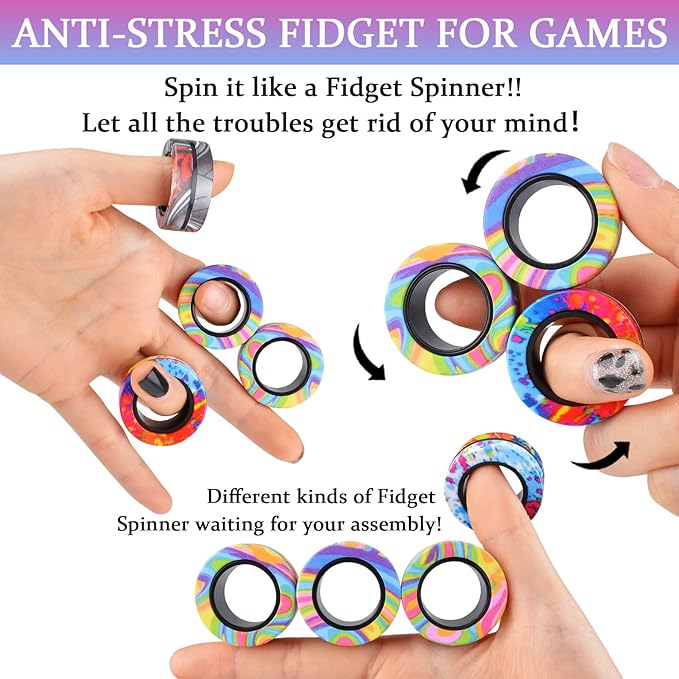 Cevioce Easter Basket Stuffers for Teens Boys Girls 27Pcs Magnetic Rings Fidget Toy Set, ADHD Anxiety Magnetic Fidget Toys Adults Fidget Spinner Rings for Relief, Easter Gifts for Kids Year Old