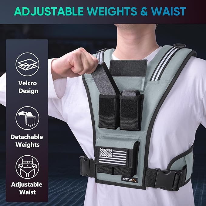 APEXUP Adjustable Weighted Vest Men 20lbs/30lbs/40lbs Weights with Reflective Stripe, Weight Vest Woman Workout Vest for Strength Training Running Walking