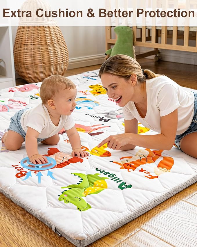 Foam Baby Play Mat 50x50, Removable and Machine Washable Cover, Thicken Cushioning Playmat and Perfect for Playpen, Non-Slip Bottom, Easy to Clean for Infants, Toddlers & Babies(Animal)