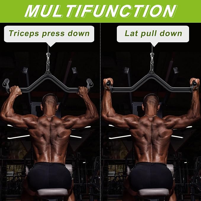SELEWARE LAT Pull Down Bars Cable Machine Attachment Heavy Duty Steel Tubing Structure Home Gym Workout Attachments Triceps Press Down Bar for Cable Machine Back Strength Training V-Bar Rowing Set