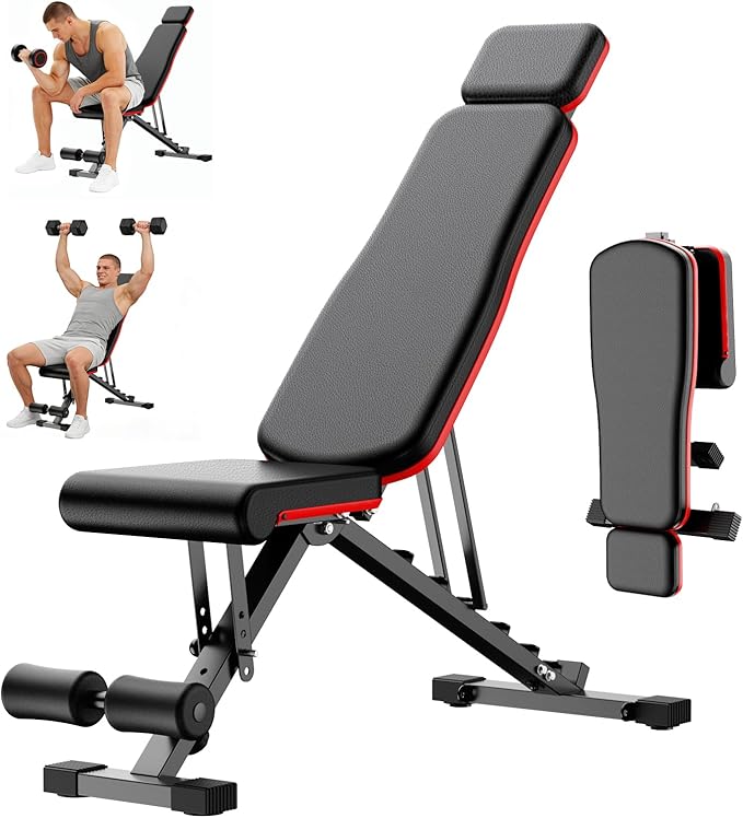 ALSO GO Adjustable Weight Bench, Workout Benches with Leg Extension & Extended Headrest, Foldable Incline Decline Bench Press, Roman Chair, Full Body Strength Training Equipment for Home Gym