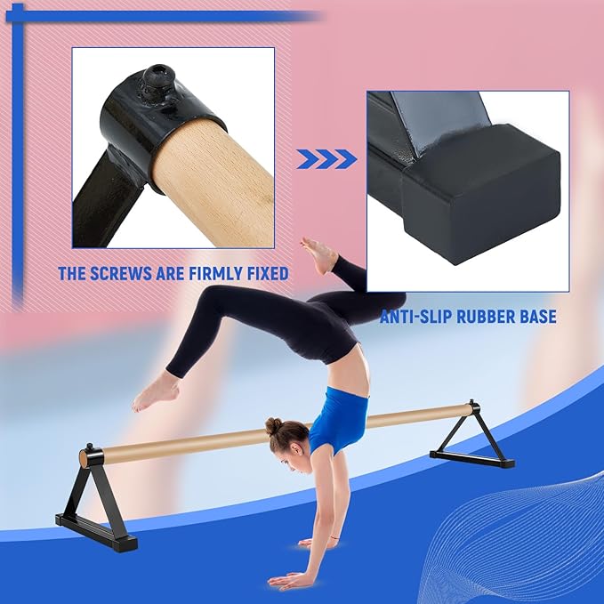 Leyndo 54” Gymnastics Pirouette Bar Wood Parallettes Bars Set Handstand Bars Trainer Gymnastics Floor Bar Push up Bars for Gymnast Handstands Floor Training Gymnast Gifts