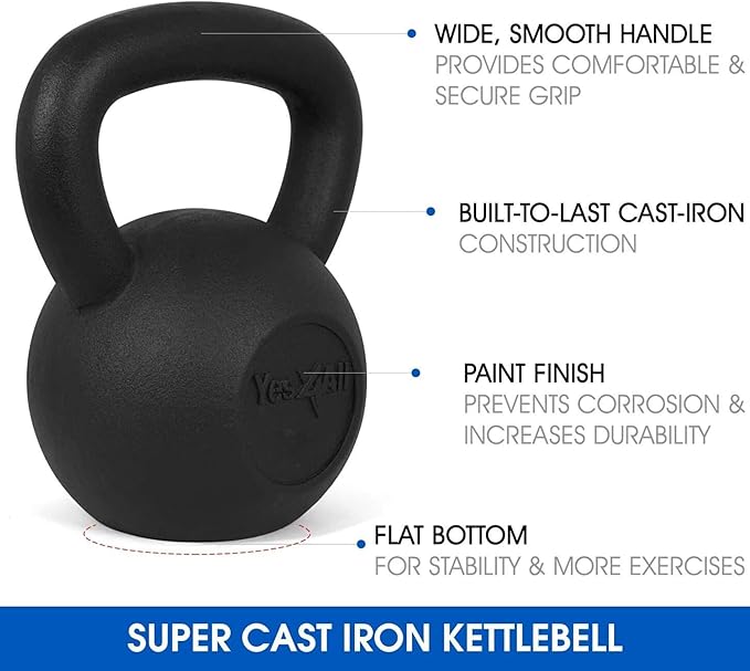 Yes4All Cast Iron Kettlebell, Strength Training Kettlebells 5-80 Lb (5,10,15,20,25,30,35,40,45,50,60,70,80 Lb) for Full Body Workout, Push up, Strength Training - Single & Kettlebell Set of 2 for Men