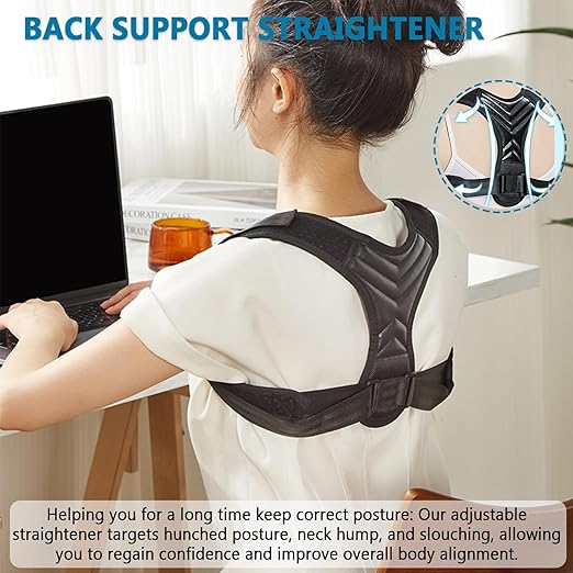 Posture Corrector, Back Brace for Women and Men, Adjustable Back Support, Shoulder Straightener for Improving Hunchback, Providing Pain Relief from Neck, Shoulder, and Upper Back-Black