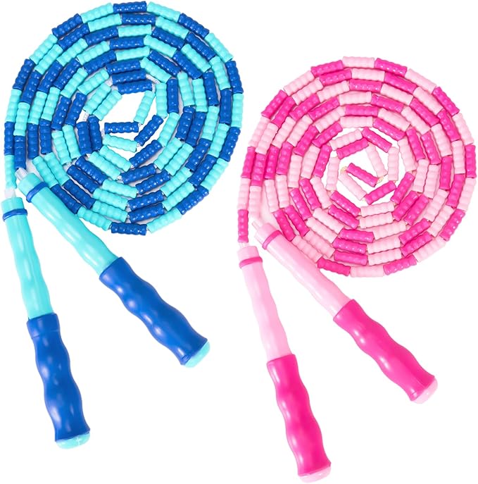 2 Pack Jump Rope for Kids, Adjustable Tangle-Free Soft Beaded Skipping Rope, Segmented Soft Beaded Skipping Rope, 9.2 FT Segmented Jumping Rope, Fitness Workout Exercise for Kids, Man, and Women