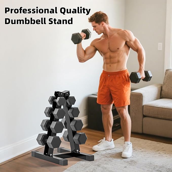 4-Tier Dumbbell Rack Stand, A-Frame Metal Weight Rack with Handle – Space-Saving Strength Training Dumbbell Storage for Home Gym