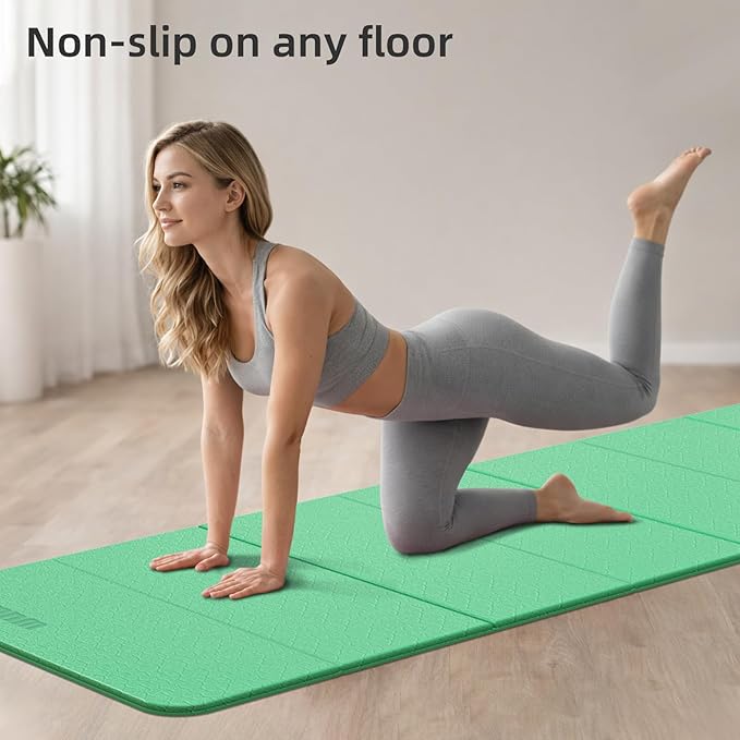 Folding Yoga Mat Extra Thick 0.4 Inch, Foldable Yoga Mat 75 x 26 Inches, TPE Exercise Mat, 7-Panel Non Slip Cushioned Fitness Mat for Yoga, Pilates, Stretching, Home Workout