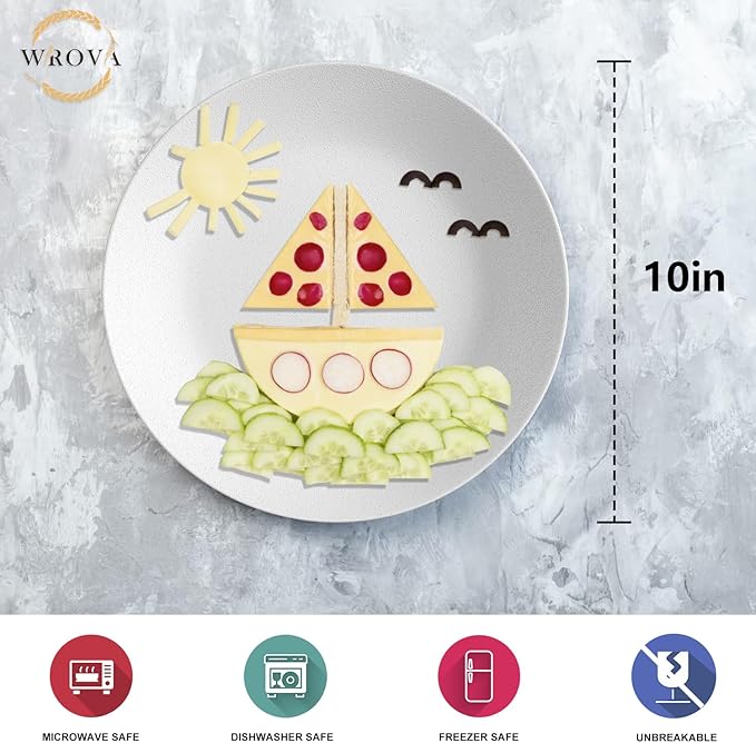 Wrova Wheat Straw Dinner Plates 10 Inch Unbreakable Set of 8 - Dishwasher & Microwave Safe Plastic Plates Reusable - Lightweight Plates for kitchen,camping,picnic,R.V. - White