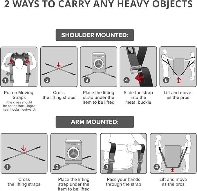 X-Protector Moving Straps - 2 Pairs - Lifting Straps for 2 Movers - Move Furniture Easily and Safely - Perfect for Lifting and Moving Heavy Objects! (with Back Support)