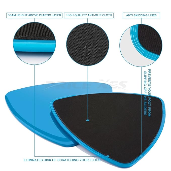 2 x Dual Sliding Discs Exercise Sliders Core Sliders Fitness Ultimate Trainer Gym Home Abdominal & Total Full Body Workout Equipment on ALL surfaces Slide & Glide Exercises (Blue, Triangle)