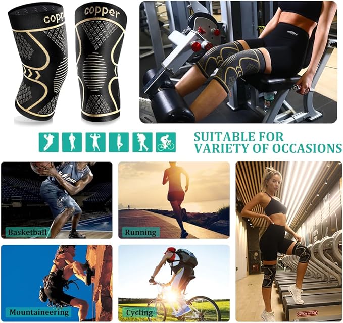 Copper Knee Braces for Women and Men 2 Pack, Knee Compression Sleeve for Knee Pain, Arthritis,ACL, Meniscus Tear, Joint Pain Relief, Knee Support for Running, Working Out, Fitness, Weightlifting-3XL
