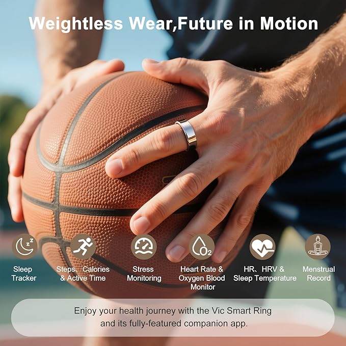 Titanium Smart Ring, Sleep & Activity Tracking Ring with Heart Rate, HRV, Stress Insights, 7-Day Battery Life, No Subscription, IP68 Waterproof, iOS & Android Compatible (Rose Gold, 8)
