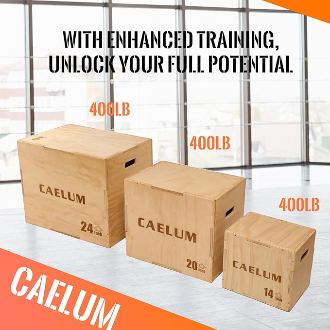 CAELUM 3-in-1 Wooden Plyo Box – Non-Slip Jump Box for Home & Gym, Heavy-Duty 400lbs Plyometric Box for Step-Ups, Squats, Strength & Agility Training