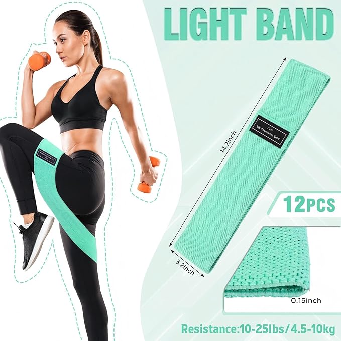 12 Pcs Fabric Resistance Bands for Working Out Booty Workout Stretch Exercise Bands Non Slip for Legs Squat Resistance Loop for Women Men Starter Butt Hip Thigh Fitness