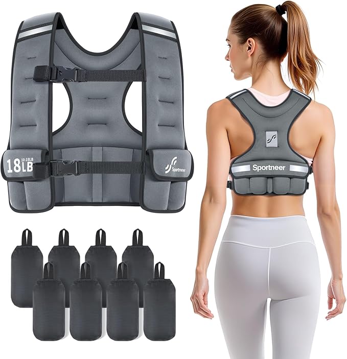 Sportneer Adjustable Weighted Vest Woman: 6-10lb/10-18lb Weighted Walking Vest for Women with 4/8 Weight Packs Fast Adjust Comfortable Weight Vest for Home Gym Burn Calories Strength Training Vests