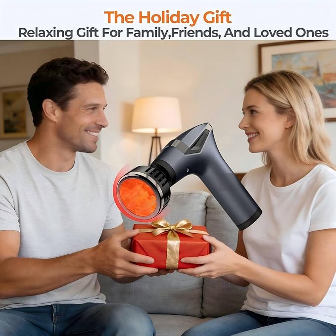 3-in-1 Detachable Deep Tissue Massage Gun with Heat & Extension Handle, Percussion Muscle Massager for Arms, Shoulders, Back,Waist, Portable & Quiet for Home, Gym & Office, 12 Adjustable Speeds