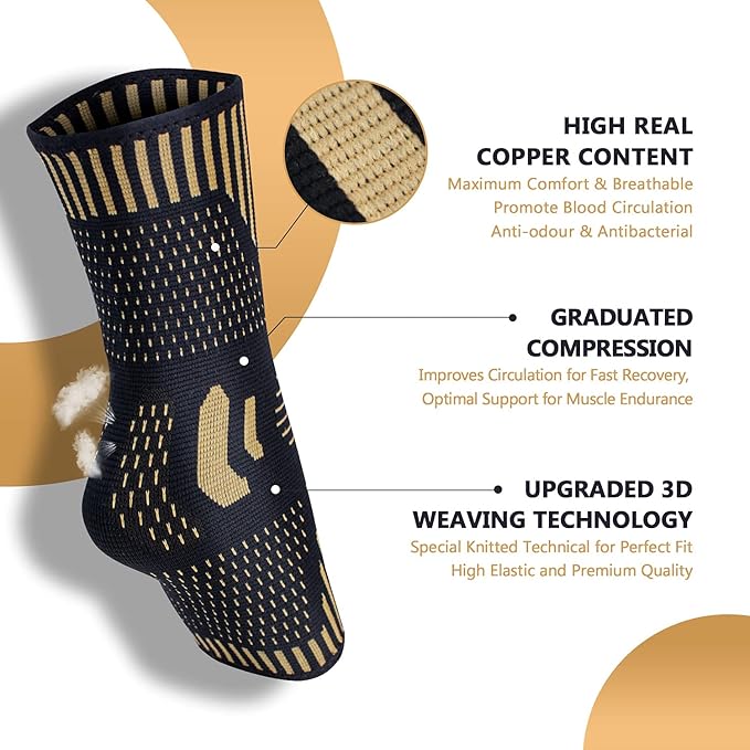 Lusenone Copper Ankle Brace Support for Men & Women (Pair), Best Ankle Compression Sleeve Socks for Plantar Fasciitis, Sprained Ankle, Achilles Tendon, Pain Relief, Recovery, Sports