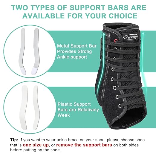 Lace up Ankle Brace for Women Men, Quick Adjustment Ankle Brace with Metal and Plastic Side Stabilizers, 1Pcs Foot Support for Sprained Left Right, XL