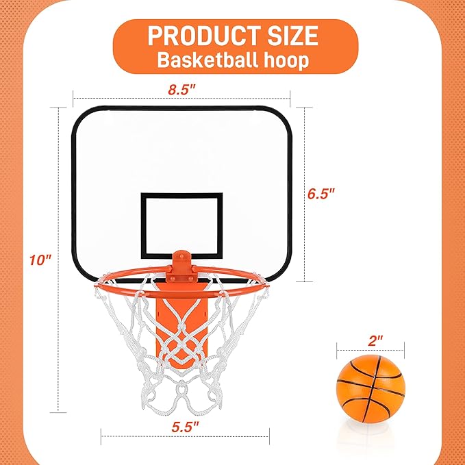 Mini Basketball Hoop Trash Can Set,Indoor Wall-Mounted Basketball Hoop Set with Quite Foam Ball,8.5" Clip-On Backboard for Office Bedroom Classroom-Basketball Gifts for All Ages