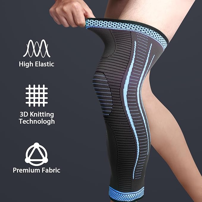 2 Pack Full Leg Compression Sleeves for Men And Women Long Knee Brace Support for Basketball, Running, Workout, Cycling, Sport