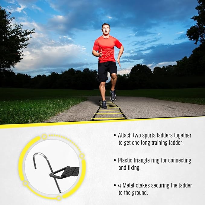 20ft Sports Agility Ladder for Men Women and Kids, Speed Youth Soccer Agility Training Equipment for Football, Exercise, Tennis, Legs Workout with Speed Parachute and Carry Bag